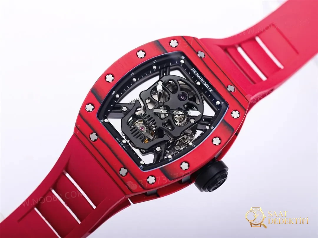 JB Factory Richard Mille RM52-01 tourbillon real - detalle rojo toma real - Contraportada y detalle de movimiento