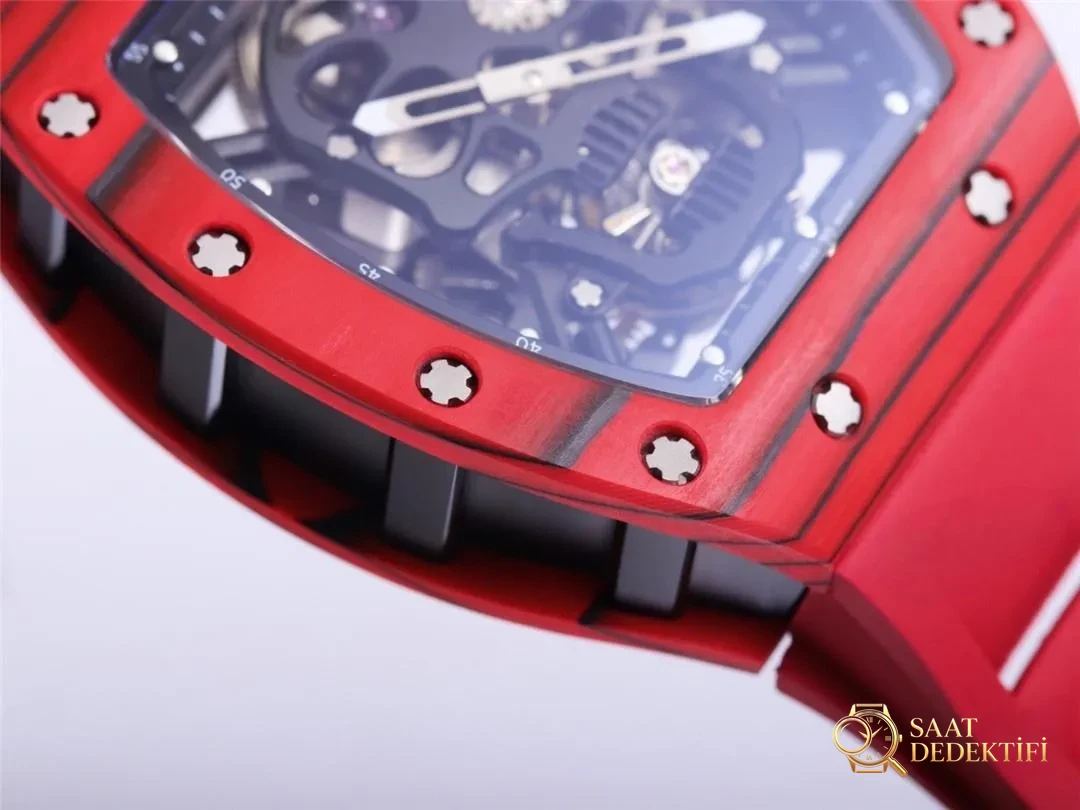 JB Factory Richard Mille RM52-01 tourbillon real - detalle rojo toma real - Clip Lock y sellos láser