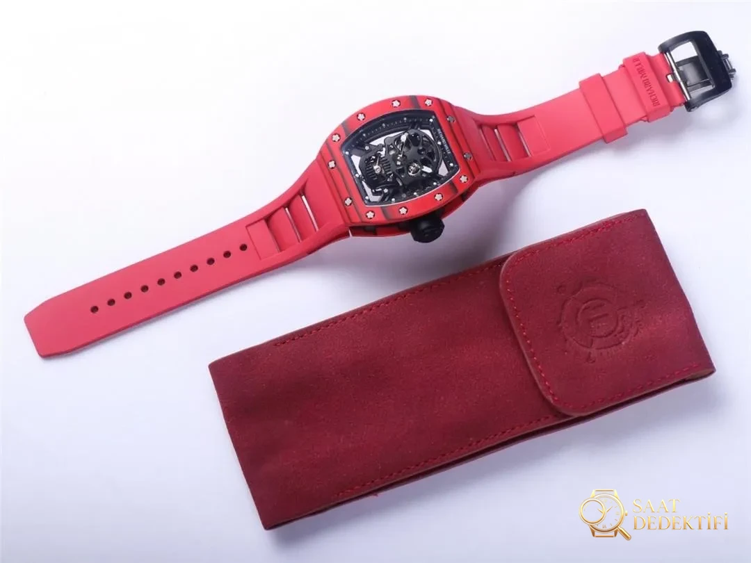 Tourbillon real JB Factory Richard Mille RM52-01 - toma real con detalle rojo - Perfil lateral y conexión de banda