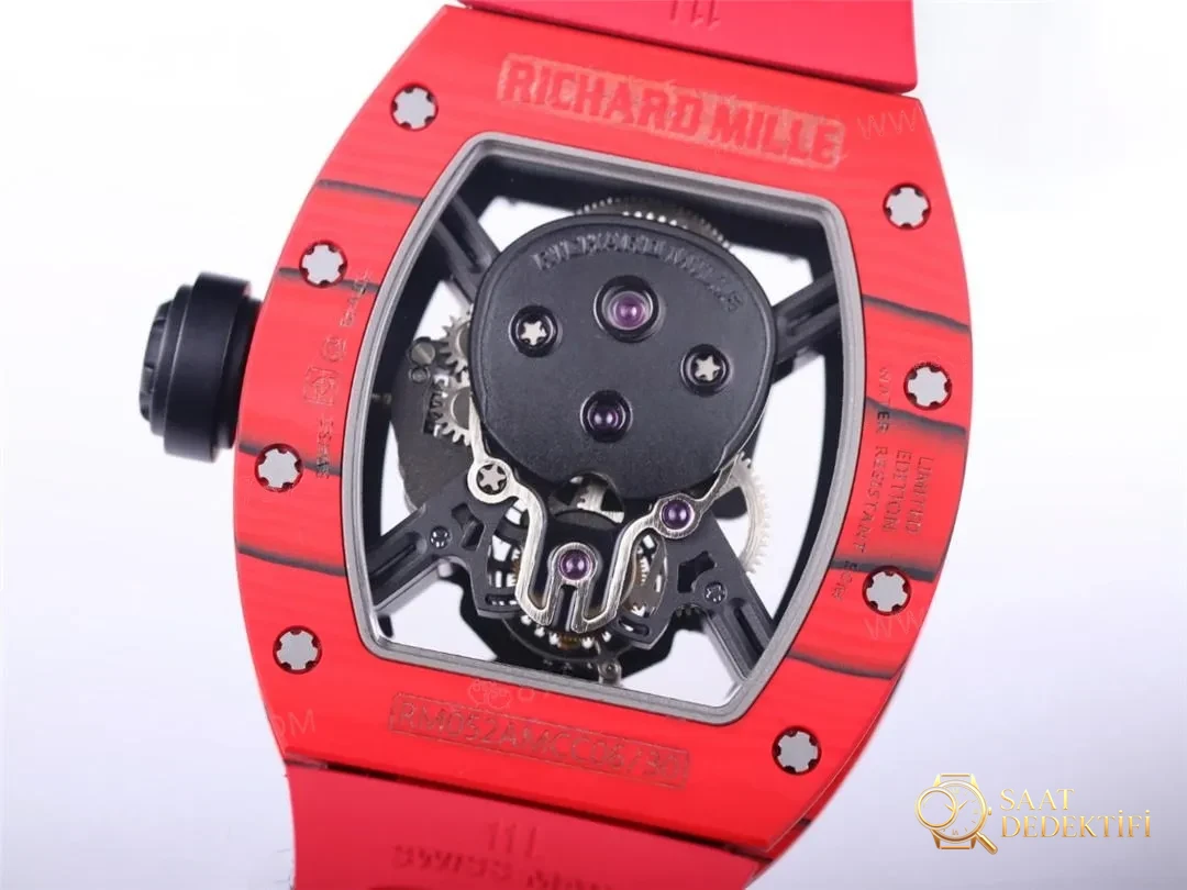 JB Factory Richard Mille RM52-01 tourbillon real - detalle rojo toma real - Manecillas y segundos del dial