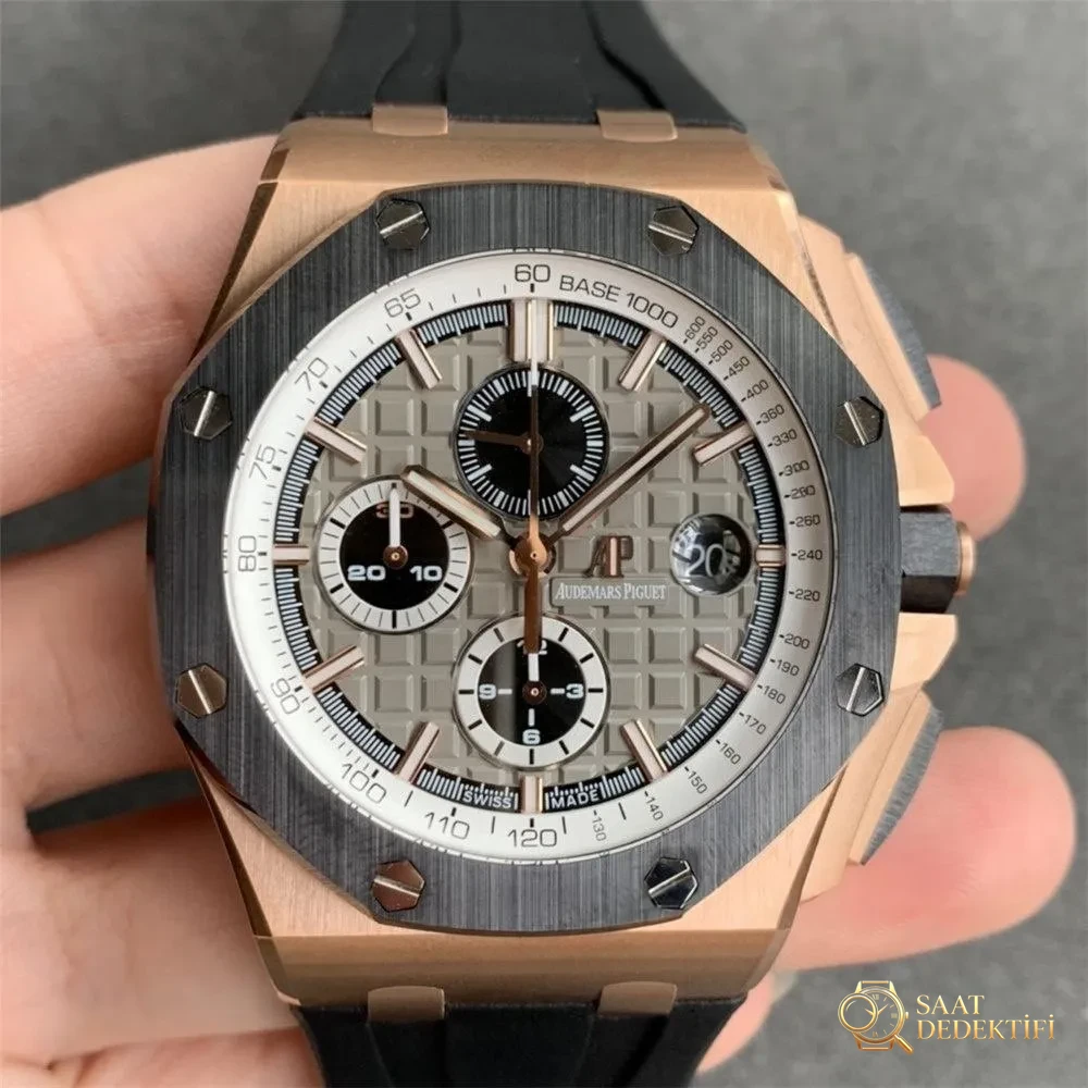 JF 26416ro Audemars Piguet Royal Oak Offshore Rose Altın Kronograf Saat İncelemesi - Kasa Profili ve Kurma Kolu İncelemesi