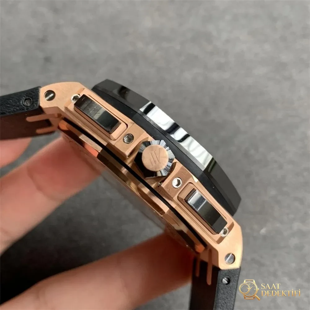 JF 26416ro Audemars Piguet Royal Oak Offshore Rose Altın Kronograf Saat İncelemesi - Makro Kadran ve İndeks İşçiliği