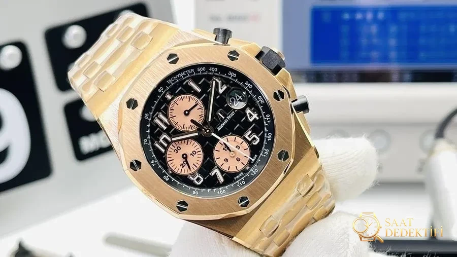 JF Factory Audemars Piguet AP Royal Oak Offshore 26470OR pembe altın üst düzey replika saat incelemesi - Kadran Detayı ve Bezel İşçiliği