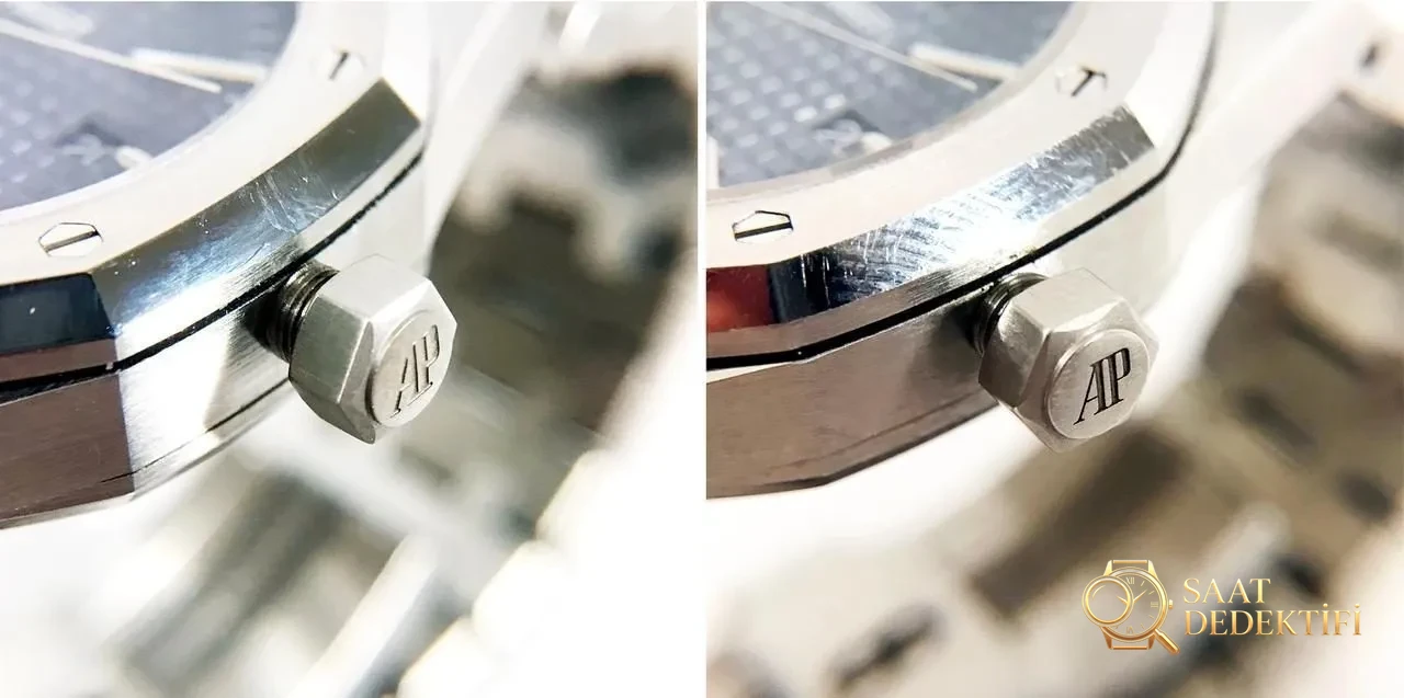 JF Factory Audemars Piguet ap15400 V5 versiyonu Royal Oak ile OM Factory karşılaştırması: hangi replika saat daha iyi yapılmış? - Klips Kilidi ve Lazer Damgalar