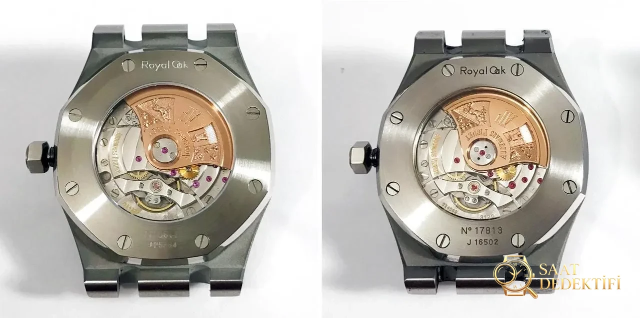 JF Factory Audemars Piguet ap15400 V5 versiyonu Royal Oak ile OM Factory karşılaştırması: hangi replika saat daha iyi yapılmış? - Mekanizma Çark Dizilimi ve Taş Yatakları