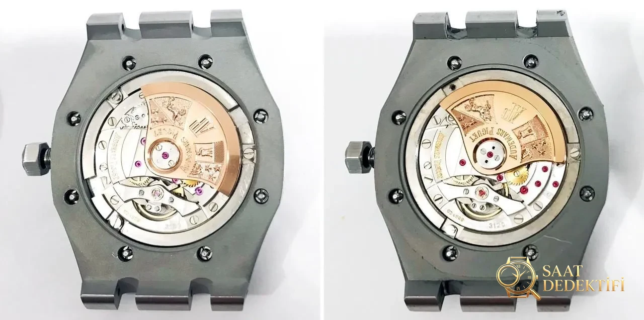 JF Factory Audemars Piguet ap15400 V5 versiyonu Royal Oak ile OM Factory karşılaştırması: hangi replika saat daha iyi yapılmış? - Balans Çarkı ve Zemberek Aksamı
