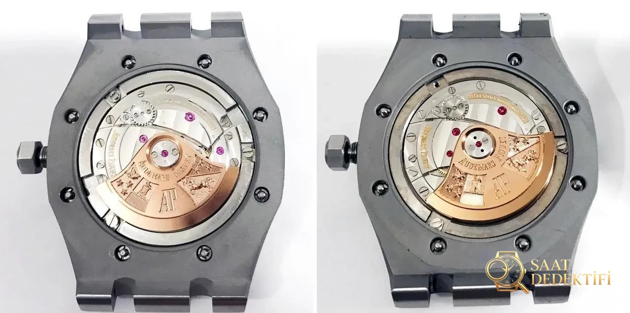 JF Factory Audemars Piguet ap15400 V5 versiyonu Royal Oak ile OM Factory karşılaştırması: hangi replika saat daha iyi yapılmış? - Takimetre Skalası ve Baskı Keskinliği