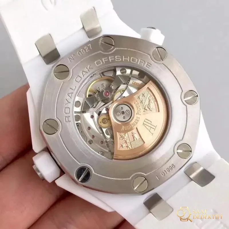 JF Factory Audemars Piguet AP15707 Beyaz Seramik Royal Oak Offshore inceleme - Arka Kapak ve Mekanizma Detayı