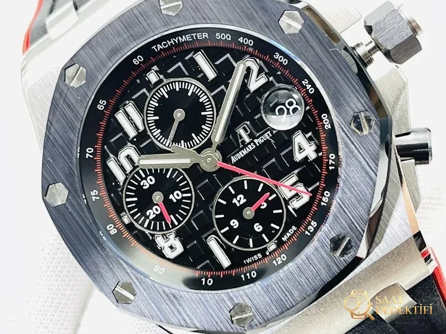 JF Factory Audemars Piguet Royal Oak Offshore Serisi AP26470 Black Knight Çelik Kasa Seramik Bezel Yeni Model Kol Saati - Kadran Detayı ve Bezel İşçiliği