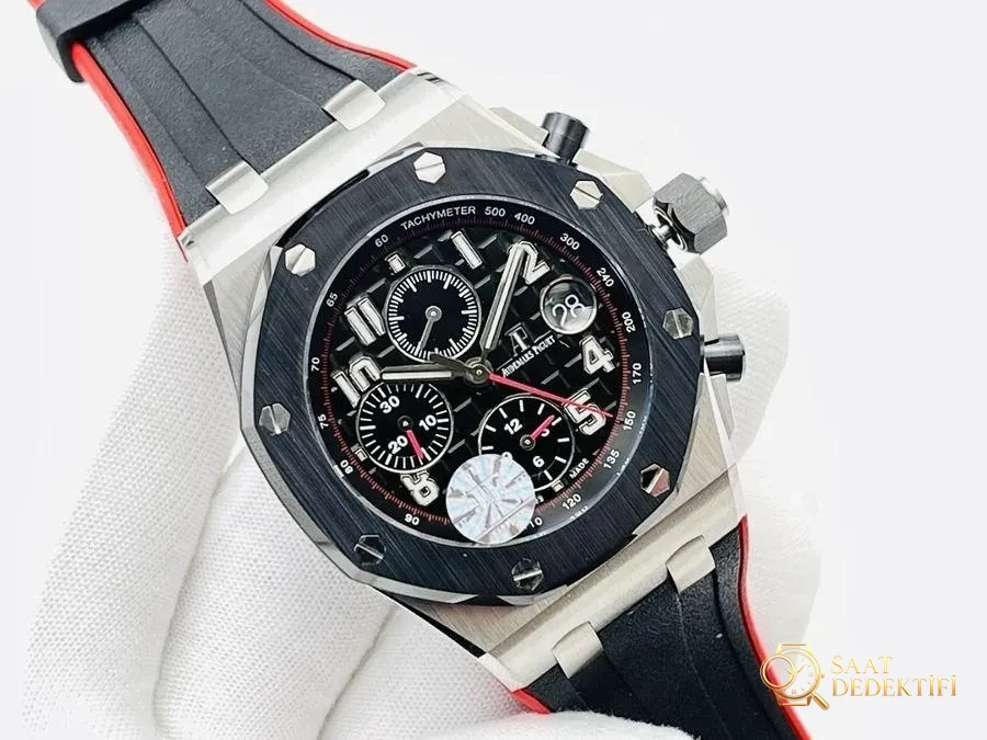JF Factory Audemars Piguet Royal Oak Offshore Serisi AP26470 Black Knight Çelik Kasa Seramik Bezel Yeni Model Kol Saati - Makro Kadran ve İndeks İşçiliği