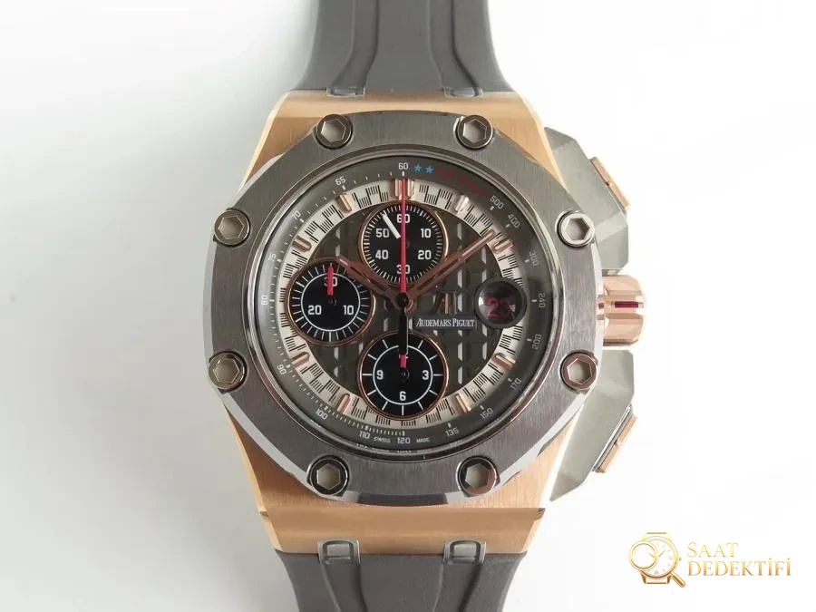 JF Factory Audemars Piguet Schumacher Royal Oak Offshore Serisi V8 Versiyonu 26568OM Kol Saati - Kadran Detayı ve Bezel İşçiliği