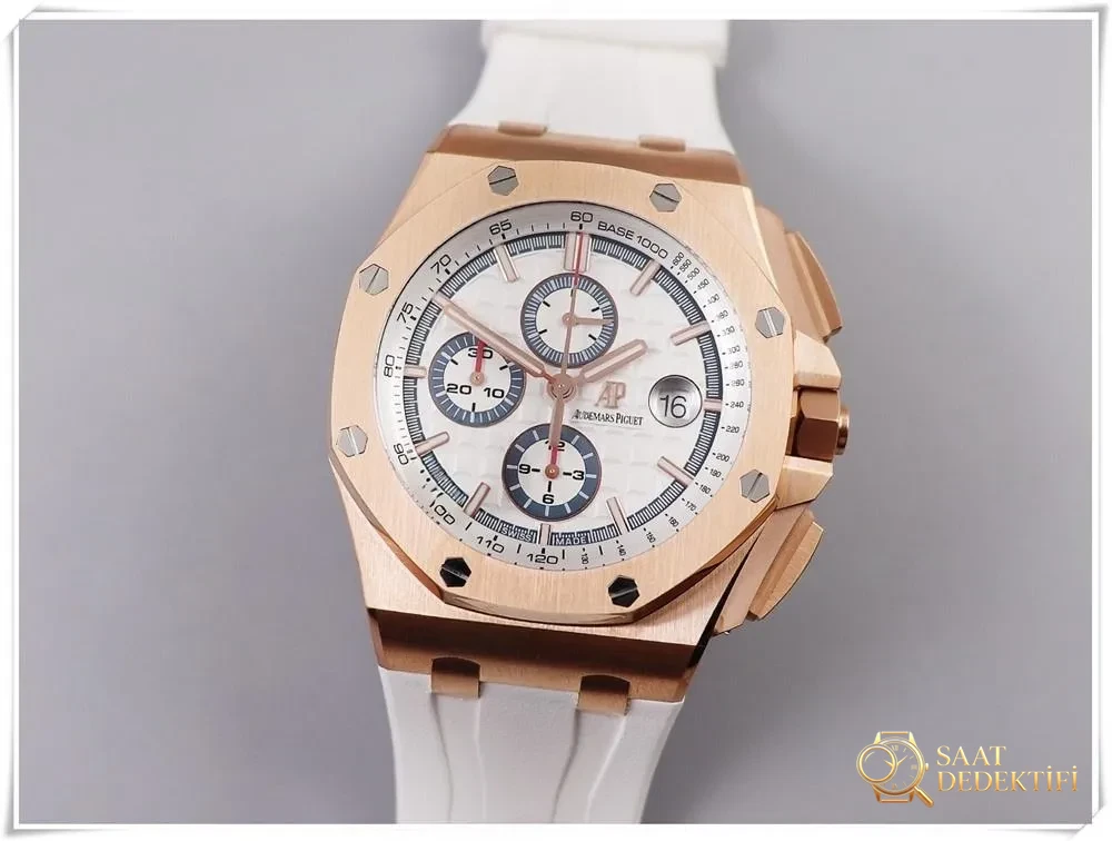JF Factory V2 versiyonu Audemars Piguet 26408 Royal Oak Offshore, rose gold kasa ve beyaz kadran: işçilik gerçekten iyi mi? - Kadran Detayı ve Bezel İşçiliği