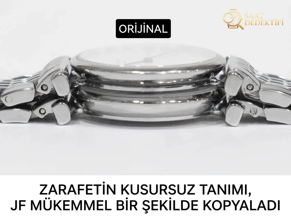 Kadın Longines Elegant serisinin orijinalle detaylı görünüm karşılaştırması - Klips Kilidi ve Lazer Damgalar