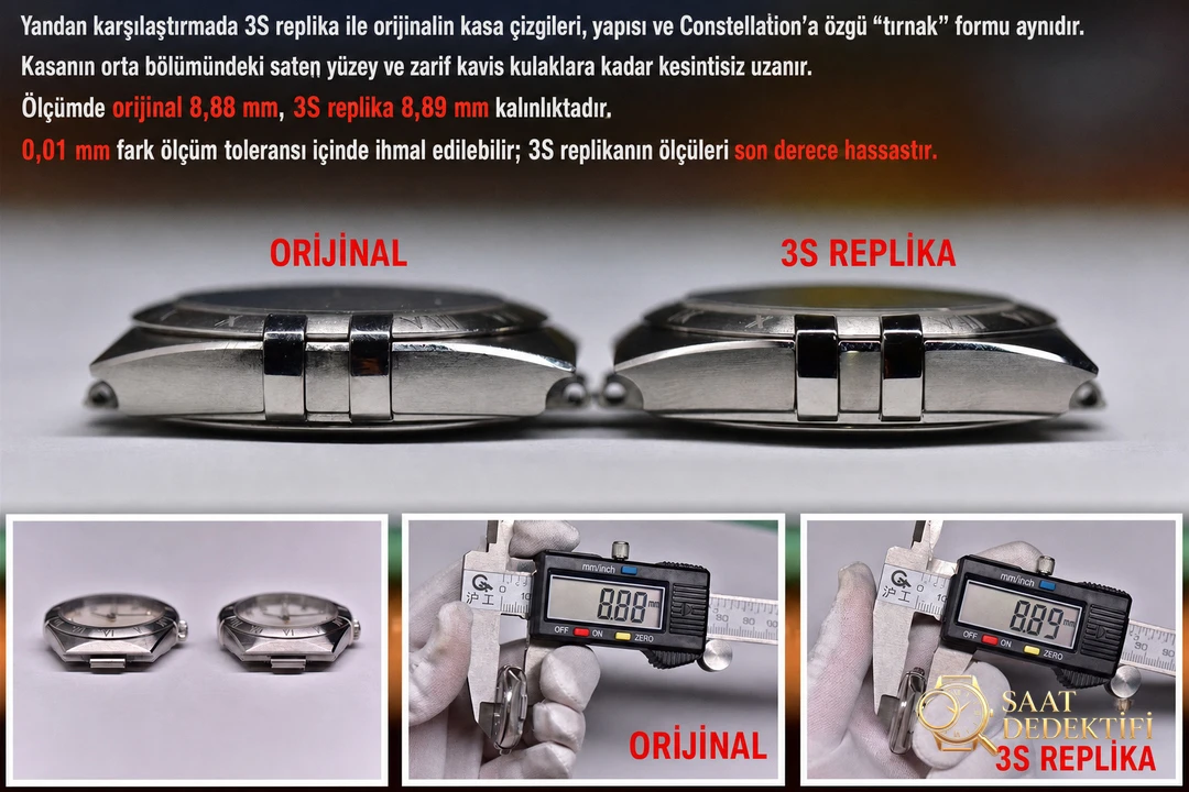 Сравнительный обзор: Женские часы 3S [28 мм] OMEGA Constellation series 131.10.28.60.55.001 со стальным браслетом – Детали циферблата и качество изготовления безеля