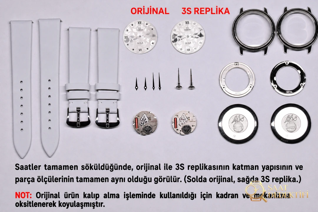 Karşılaştırmalı inceleme: 3S Factory Butterfly Dance serisi OMEGA De Ville 424.12.33.60.52.001 kol saati - Kadran Detayı ve Bezel İşçiliği