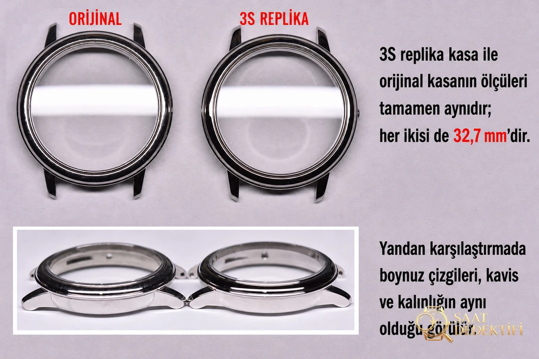Karşılaştırmalı inceleme: 3S Factory Butterfly Dance serisi OMEGA De Ville 424.12.33.60.52.001 kol saati - Kasa Profili ve Kurma Kolu İncelemesi