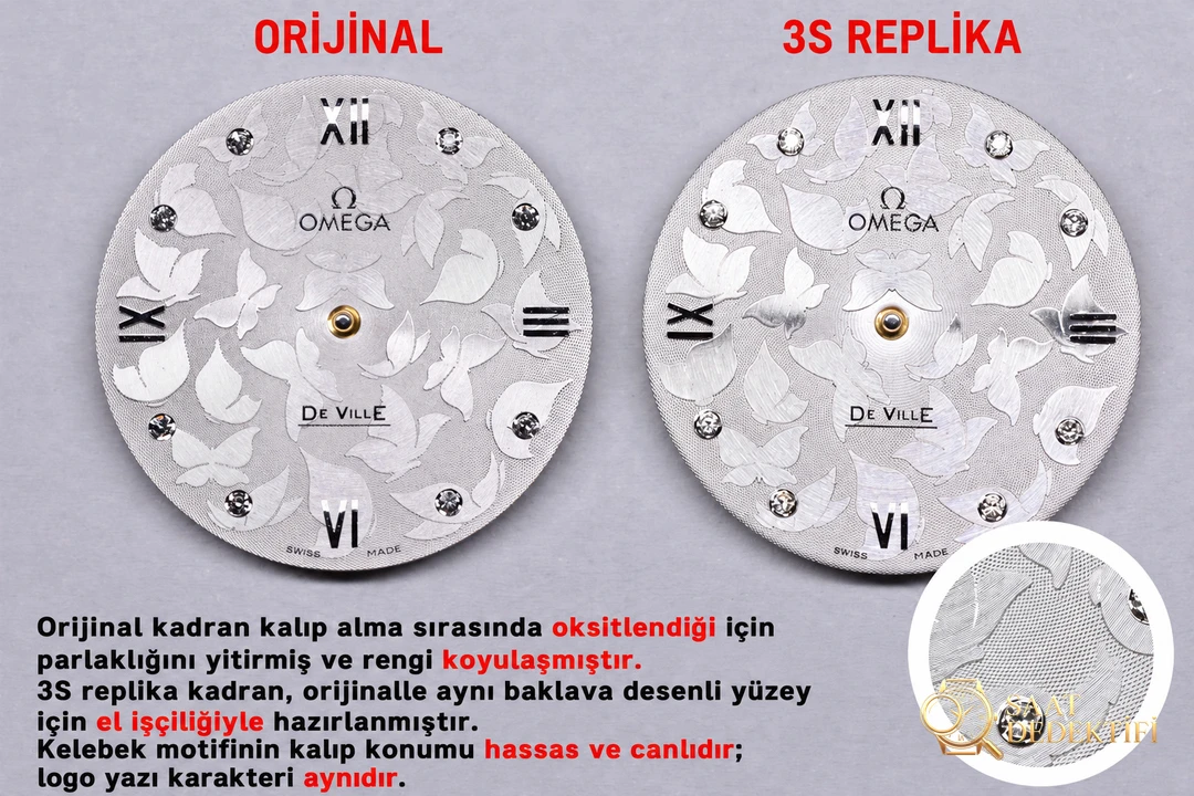 Karşılaştırmalı inceleme: 3S Factory Butterfly Dance serisi OMEGA De Ville 424.12.33.60.52.001 kol saati - Arka Kapak ve Mekanizma Detayı