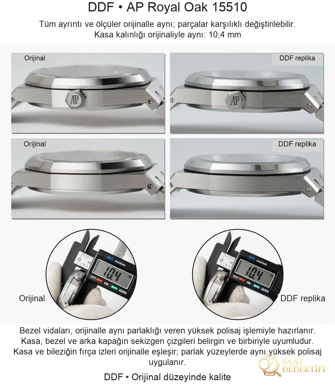 Karşılaştırmalı İnceleme: AP Royal Oak 41 mm 15510ST DDF Factory - Kadran Detayı ve Bezel İşçiliği