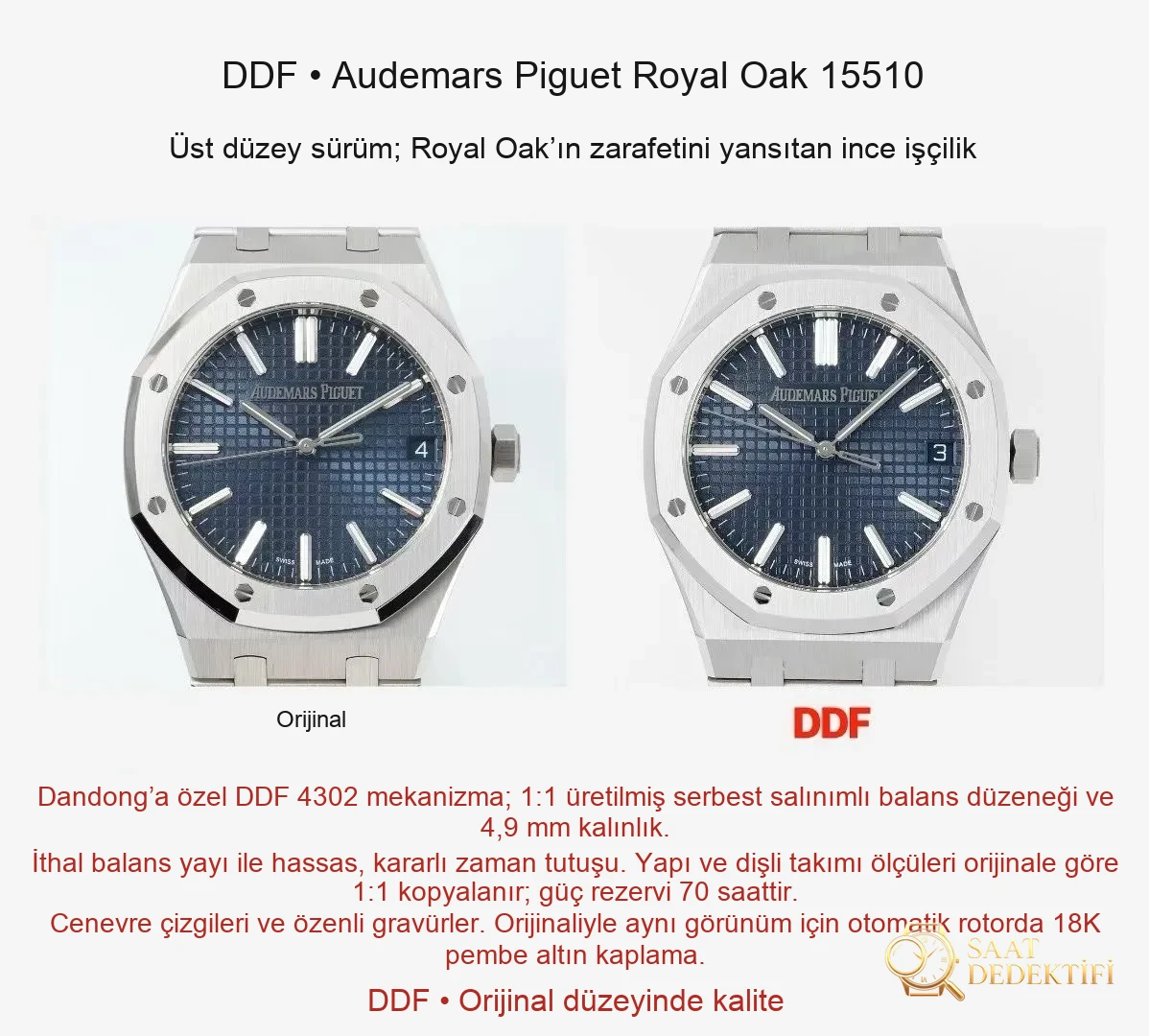 Karşılaştırmalı İnceleme: AP Royal Oak 41 mm 15510ST DDF Factory - Kasa Profili ve Kurma Kolu İncelemesi