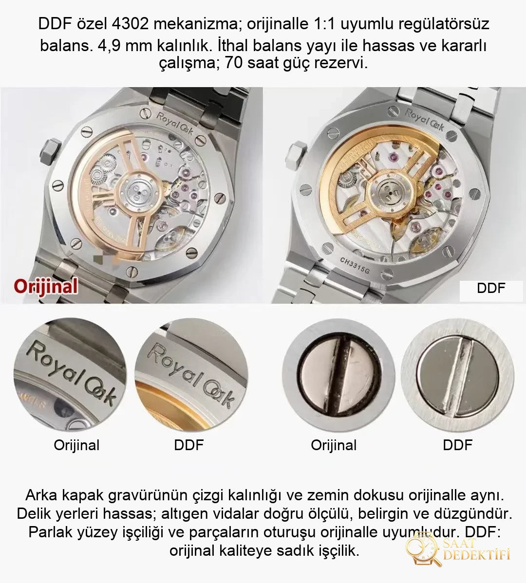 Karşılaştırmalı İnceleme: AP Royal Oak 41 mm 15510ST DDF Factory - Klips Kilidi ve Lazer Damgalar