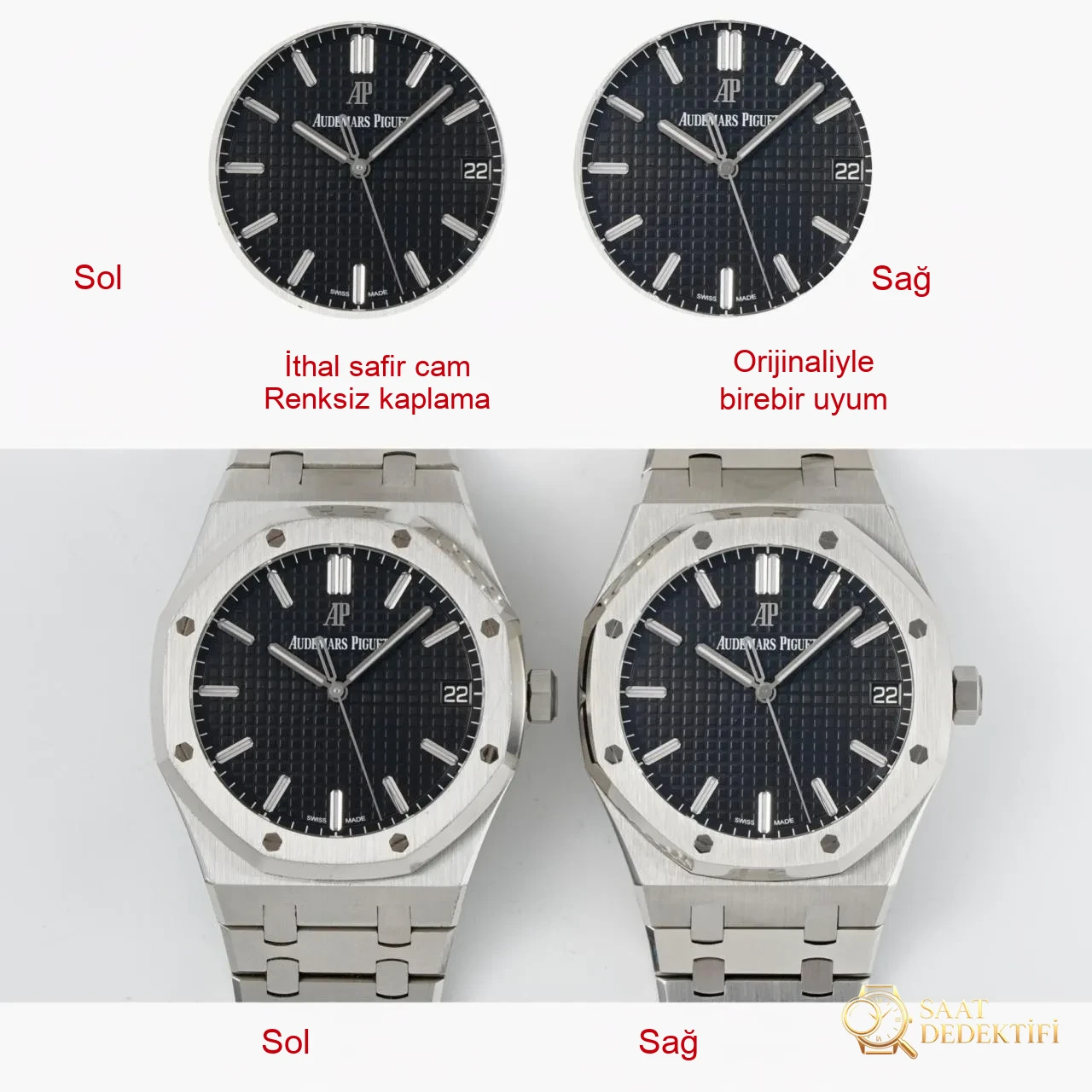 Karşılaştırmalı İnceleme: APS Factory [V2] AP Audemars Piguet Royal Oak Serisi 15500ST.OO.1220ST.03 Kol Saati - Kadran Detayı ve Bezel İşçiliği