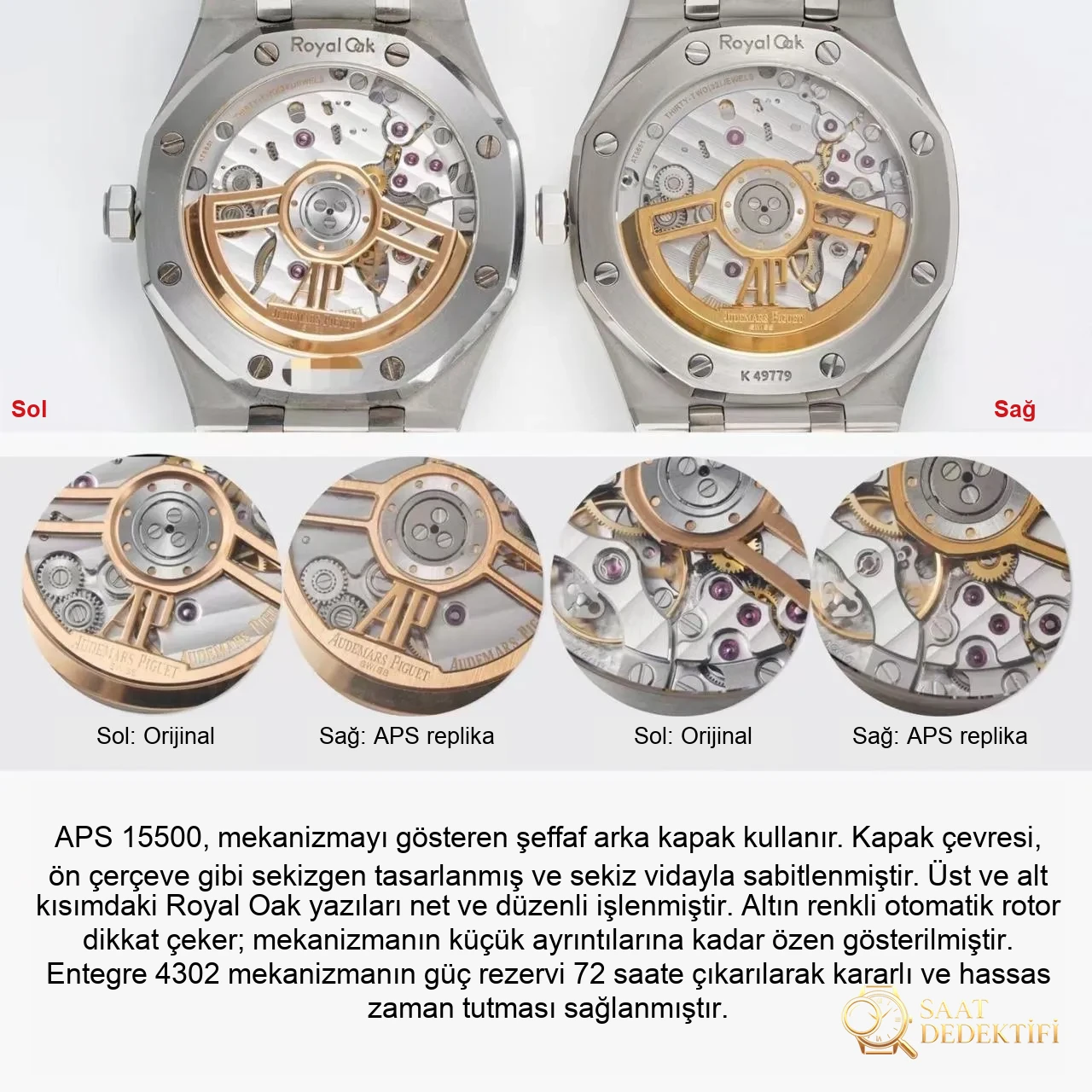 Karşılaştırmalı İnceleme: APS Factory [V2] AP Audemars Piguet Royal Oak Serisi 15500ST.OO.1220ST.03 Kol Saati - Klips Kilidi ve Lazer Damgalar
