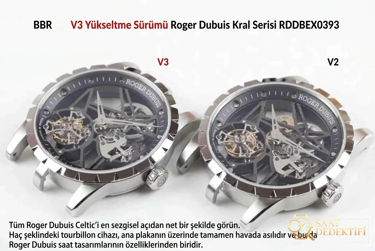 Karşılaştırmalı inceleme: BBR Factory V3 versiyonu Roger Dubuis Excalibur Kings serisi ultra ince iskeletli tourbillon kol saati - Model: RDDBEX0392 - Arka Kapak ve Mekanizma Detayı