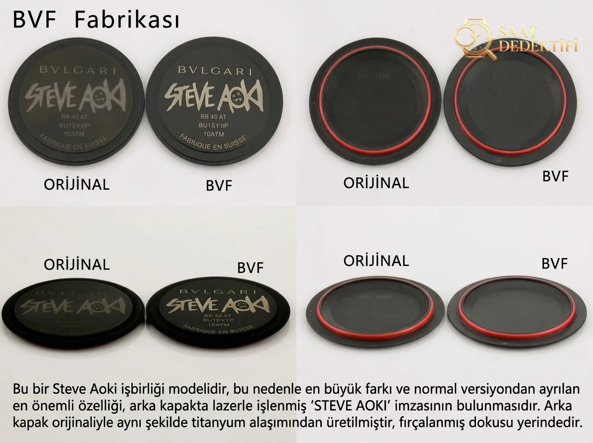 Karşılaştırmalı inceleme: BV Factory Bvlgari∙BVLGARI Serisi 103539 Kol Saati - Arka Kapak ve Mekanizma Detayı
