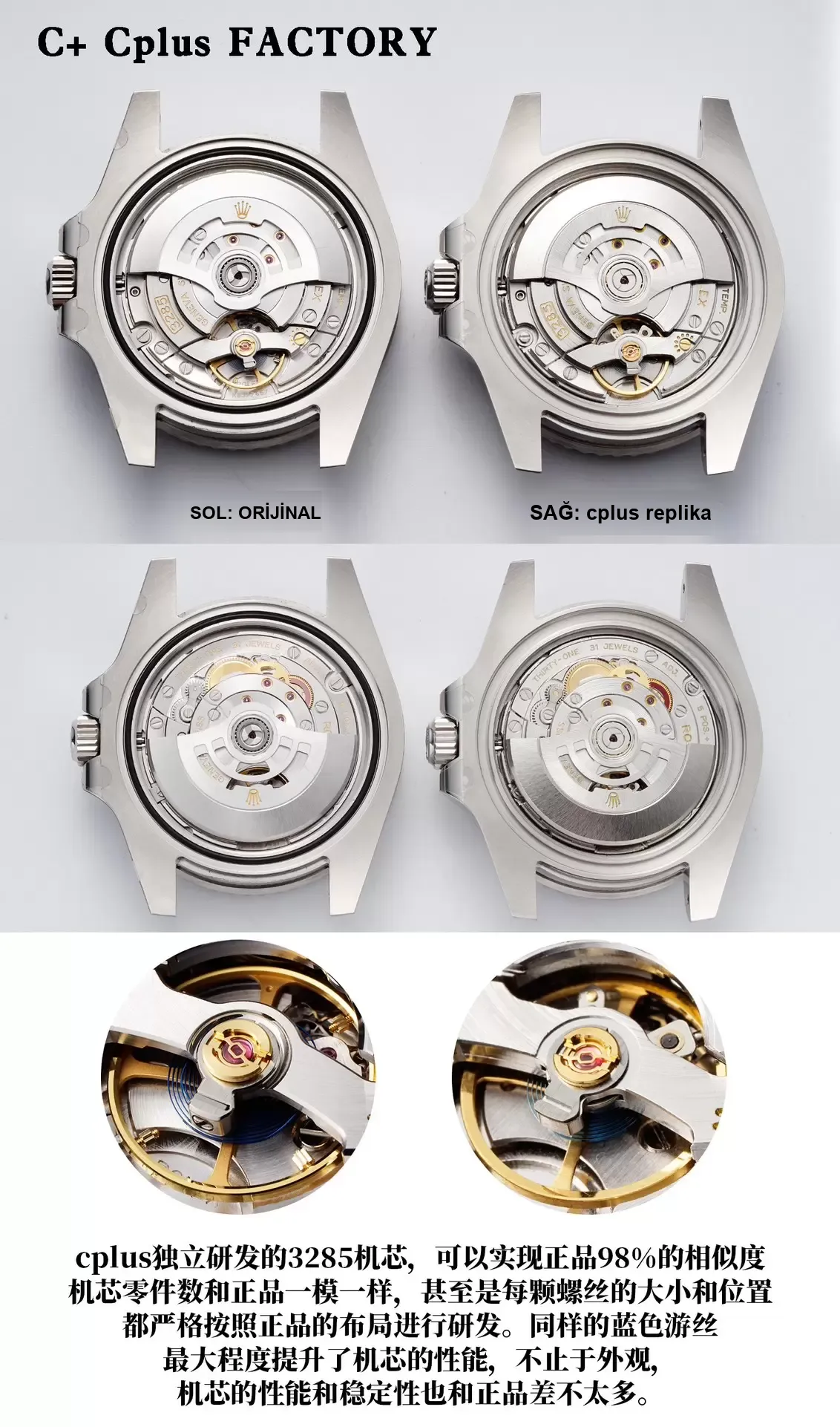 Karşılaştırmalı inceleme: C+ Cplus [3285 mekanizma] Rolex GMT-Master II serisi m126710blro-0002 kol saati (kola bezel) — 3. fotoğraf