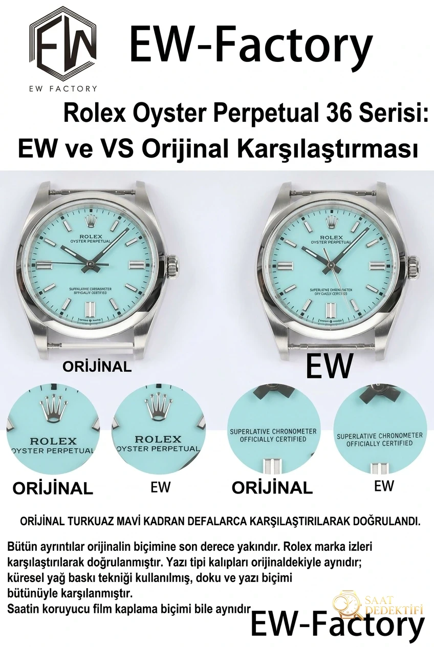 Karşılaştırmalı inceleme: EW Factory [36 mm]Rolex Oyster Perpetual serisi m126000-0006 saati - Kasa Profili ve Kurma Kolu İncelemesi
