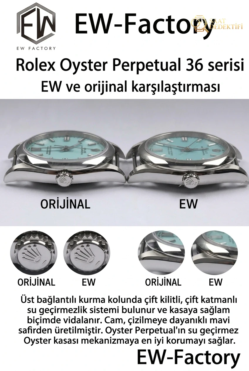 Karşılaştırmalı inceleme: EW Factory [36 mm]Rolex Oyster Perpetual serisi m126000-0006 saati - Bilezik, Toka ve Klips Mekanizması