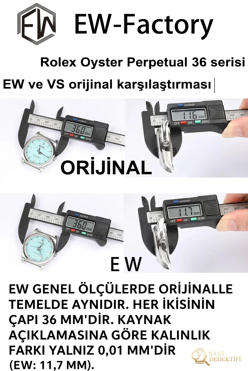 Karşılaştırmalı inceleme: EW Factory [36 mm]Rolex Oyster Perpetual serisi m126000-0006 saati - Makro Kadran ve İndeks İşçiliği