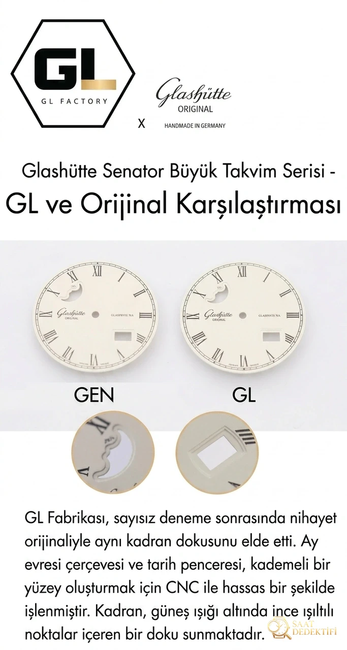 Karşılaştırmalı inceleme: GL Factory Glashütte Original Senator serisi 100-04-32-12-04 ay evreli büyük tarihli kol saati - Kasa Profili ve Kurma Kolu İncelemesi