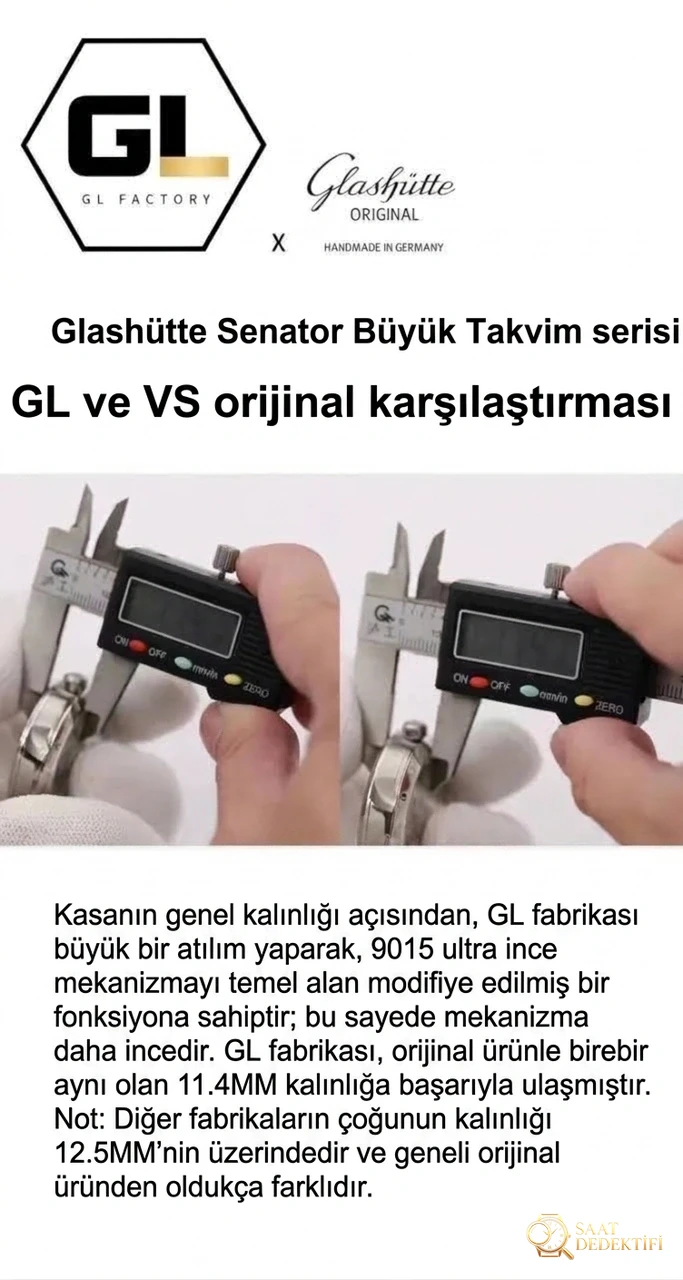 Karşılaştırmalı inceleme: GL Factory Glashütte Original Senator serisi 100-04-32-12-04 ay evreli büyük tarihli kol saati - Bilezik, Toka ve Klips Mekanizması