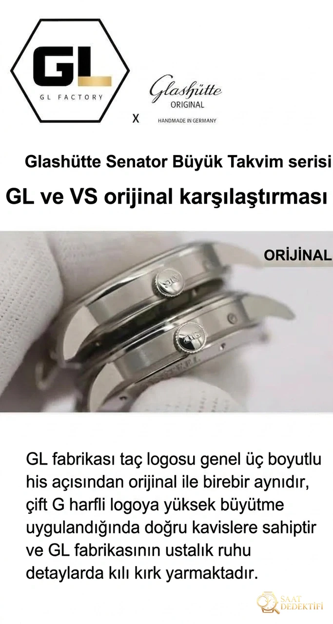 Karşılaştırmalı inceleme: GL Factory Glashütte Original Senator serisi 100-04-32-12-04 ay evreli büyük tarihli kol saati - Makro Kadran ve İndeks İşçiliği