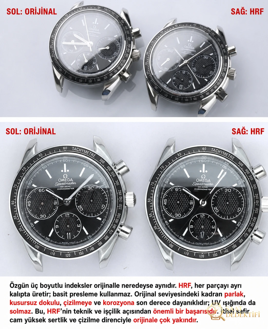Karşılaştırmalı inceleme: HR Factory OMEGA Speedmaster kronograf serisi 326.32.40.50.01.001 kol saati - Kadran Detayı ve Bezel İşçiliği
