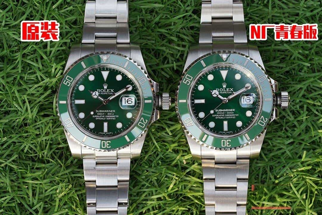 Karşılaştırmalı inceleme: N Factory Genç Sürüm Rolex Submariner serisi 116610LV-97200 yeşil kadran kol saati (Yeşil Su Hayaleti) — 21. fotoğraf