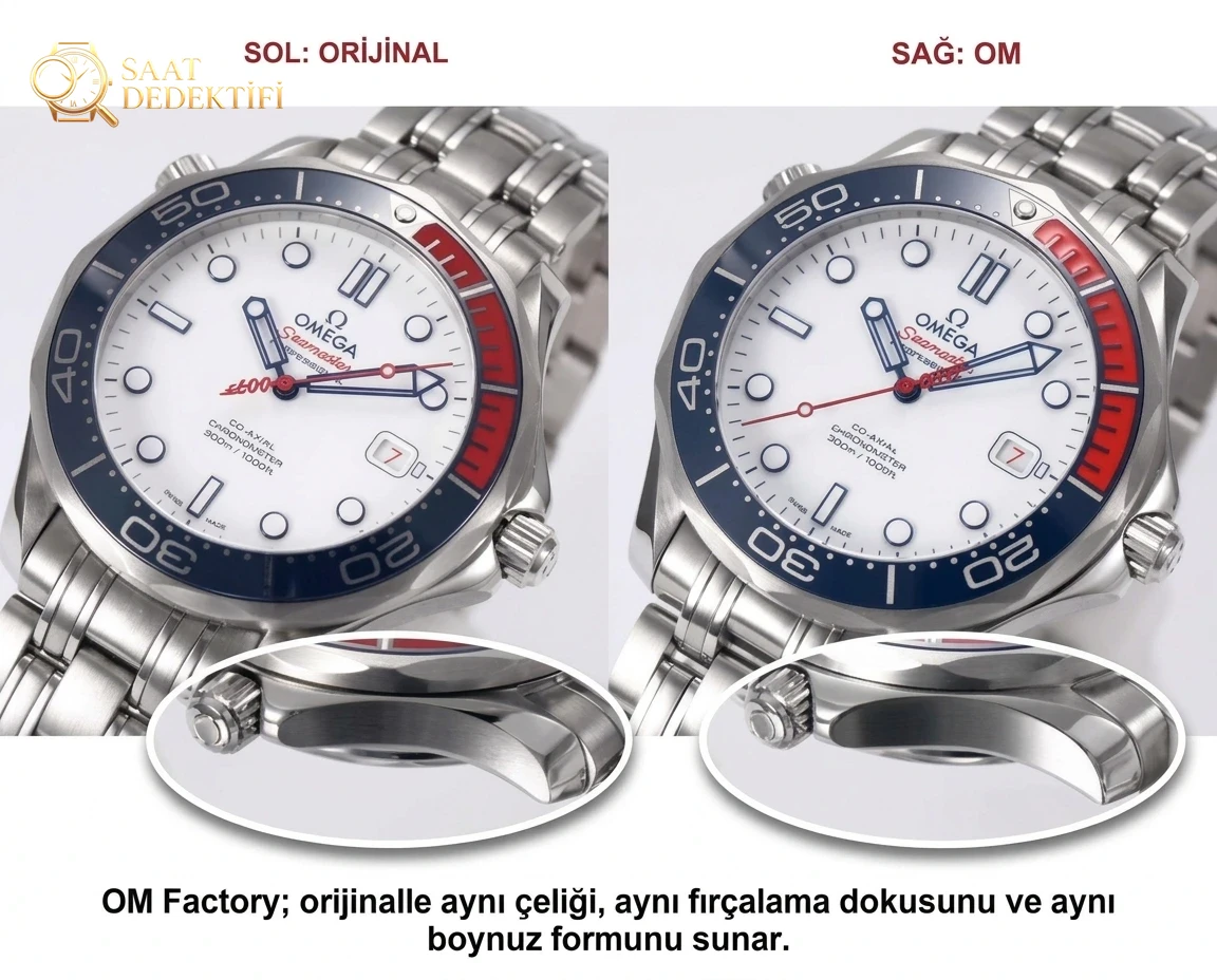 Karşılaştırmalı inceleme: OM Factory Omega Seamaster serisi 007 Commander 212.32.41.20.04.001 saat - Kadran Detayı ve Bezel İşçiliği