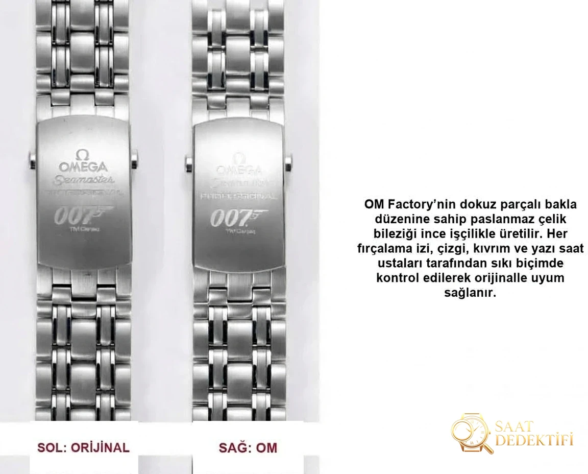 Karşılaştırmalı inceleme: OM Factory Omega Seamaster serisi 007 Commander 212.32.41.20.04.001 saat - Klips Kilidi ve Lazer Damgalar