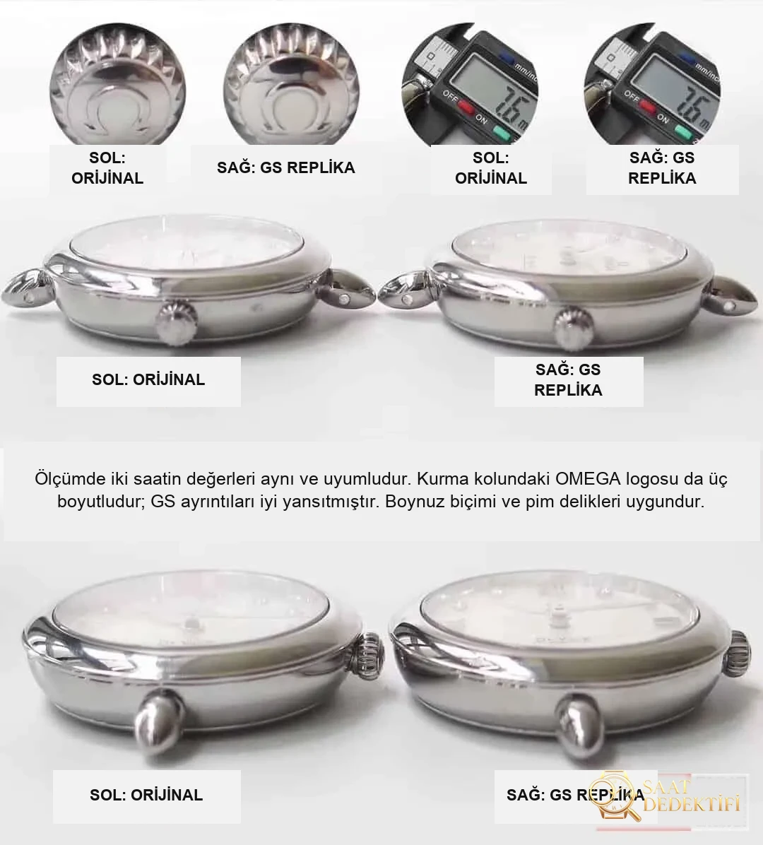 Karşılaştırmalı inceleme: OMEGA De Ville serisi 424.13.27.60.55.001 kadın deri kayışlı saat (Dewdrop) - Kasa Profili ve Kurma Kolu İncelemesi