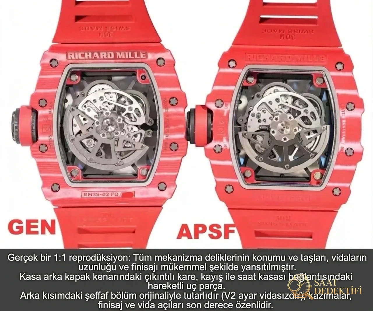 Karşılaştırmalı İnceleme: Richard Mille RM35-02 RM3502 Red NTPT APSF - Arka Kapak ve Mekanizma Detayı