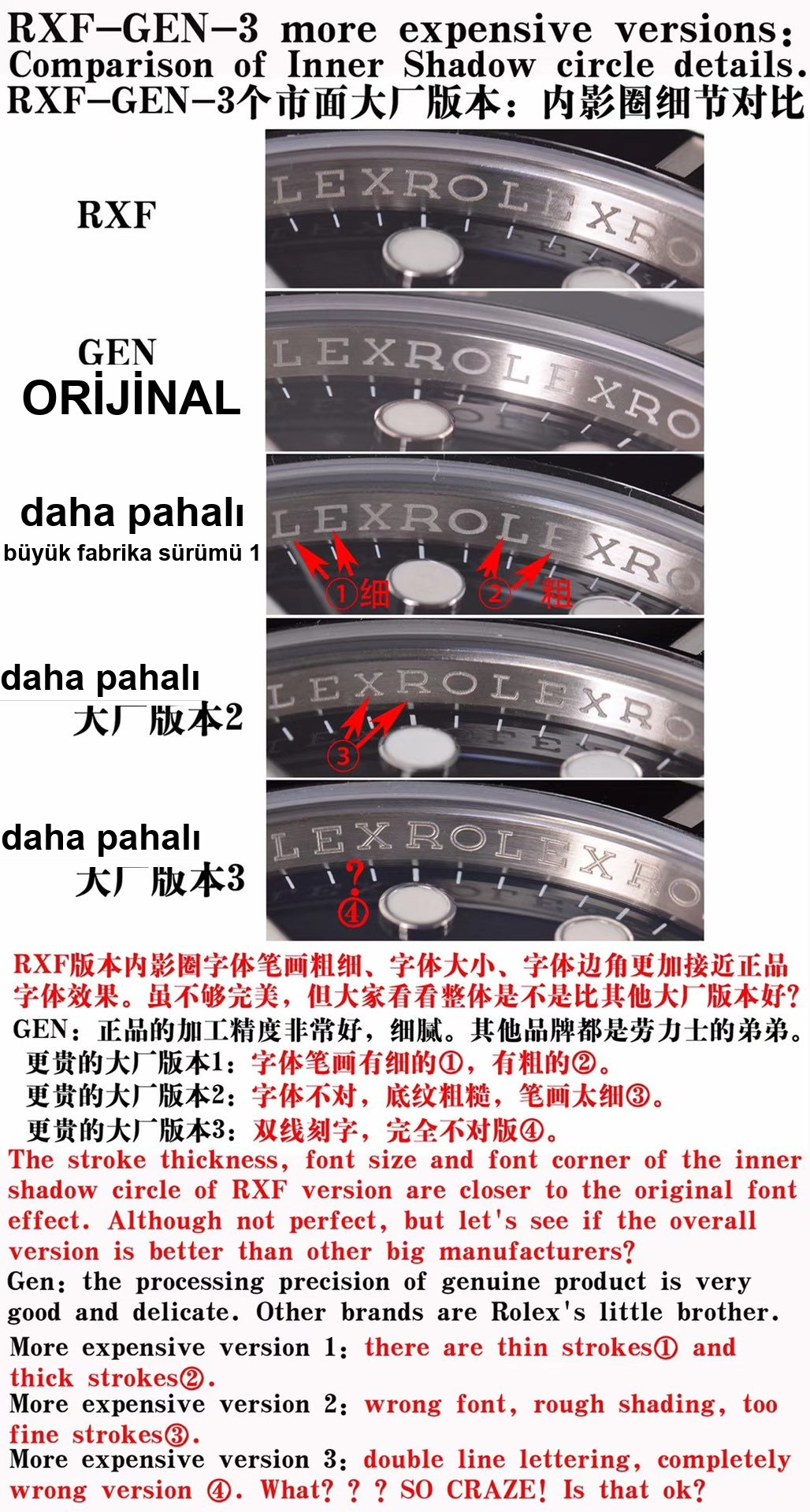 Karşılaştırmalı inceleme: RXF Factory Rolex Submariner Siyah Su Hayaleti serisi 116610LN-97200 siyah kadranlı dalış saati — 15. fotoğraf