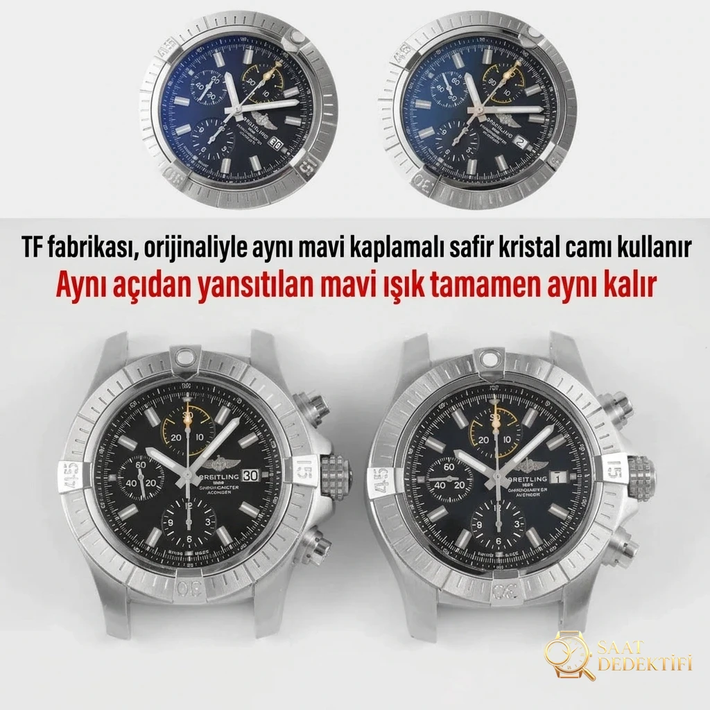Karşılaştırmalı inceleme: TF Factory Breitling Avenger Serisi A13317101B1X2 Night Mission Serisi Kol Saati - Kadran Detayı ve Bezel İşçiliği