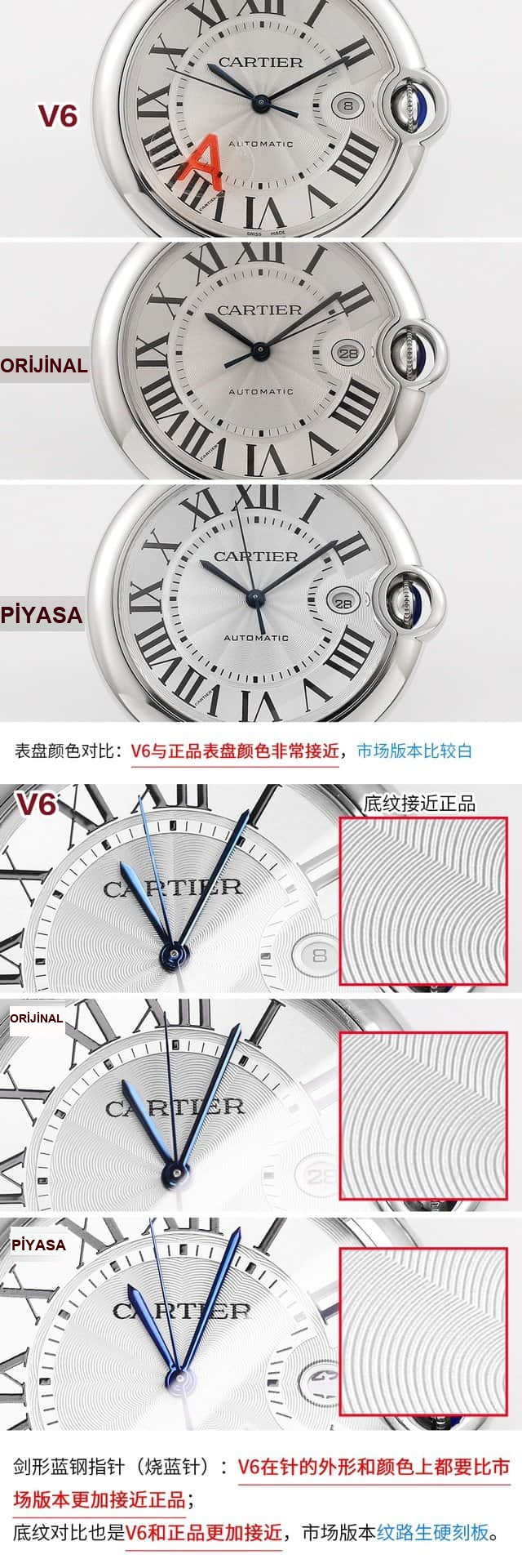Karşılaştırmalı inceleme: V6 Factory Cartier Ballon Bleu serisi WSBB0016 erkek çelik bilezik kol saati — 4. fotoğraf