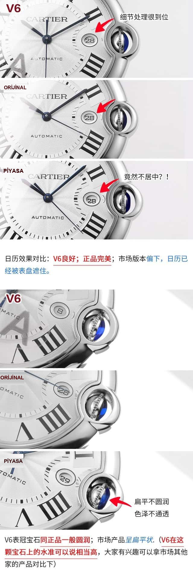 Karşılaştırmalı inceleme: V6 Factory Cartier Ballon Bleu serisi WSBB0016 erkek çelik bilezik kol saati — 5. fotoğraf