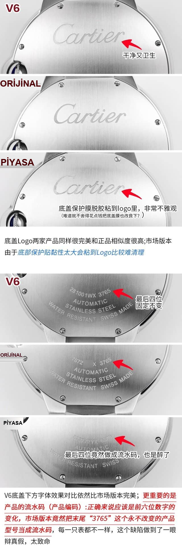 Karşılaştırmalı inceleme: V6 Factory Cartier Ballon Bleu serisi WSBB0016 erkek çelik bilezik kol saati — 8. fotoğraf