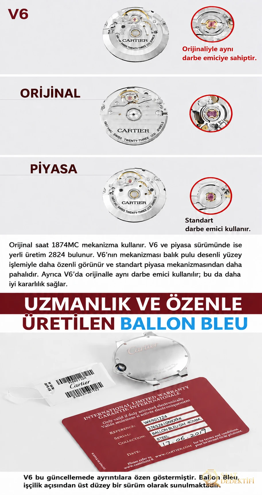 Karşılaştırmalı inceleme: V6 Factory Cartier Ballon Bleu serisi WSBB0016 erkek çelik bilezik kol saati - Fosfor ve Super-LumiNova Gece Görünümü