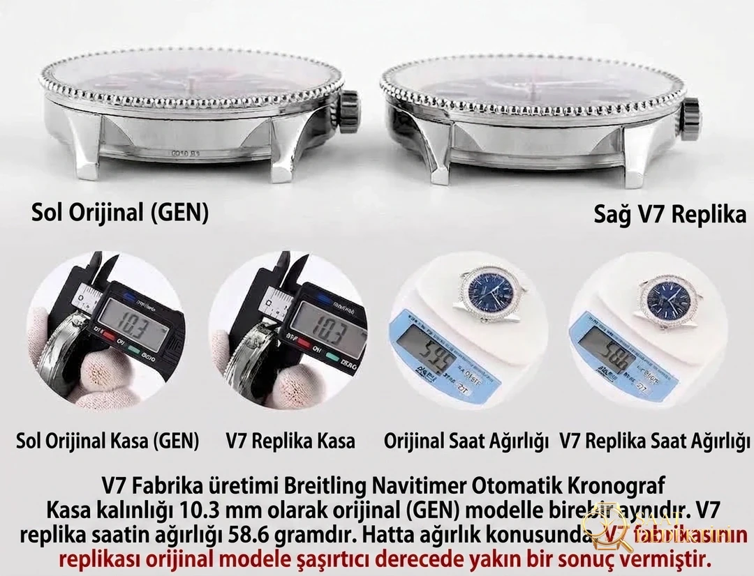 Karşılaştırmalı inceleme: V7 Factory Breitling Aviation Chronograph 1 serisi A17326211C1P3 kol saati - Arka Kapak ve Mekanizma Detayı