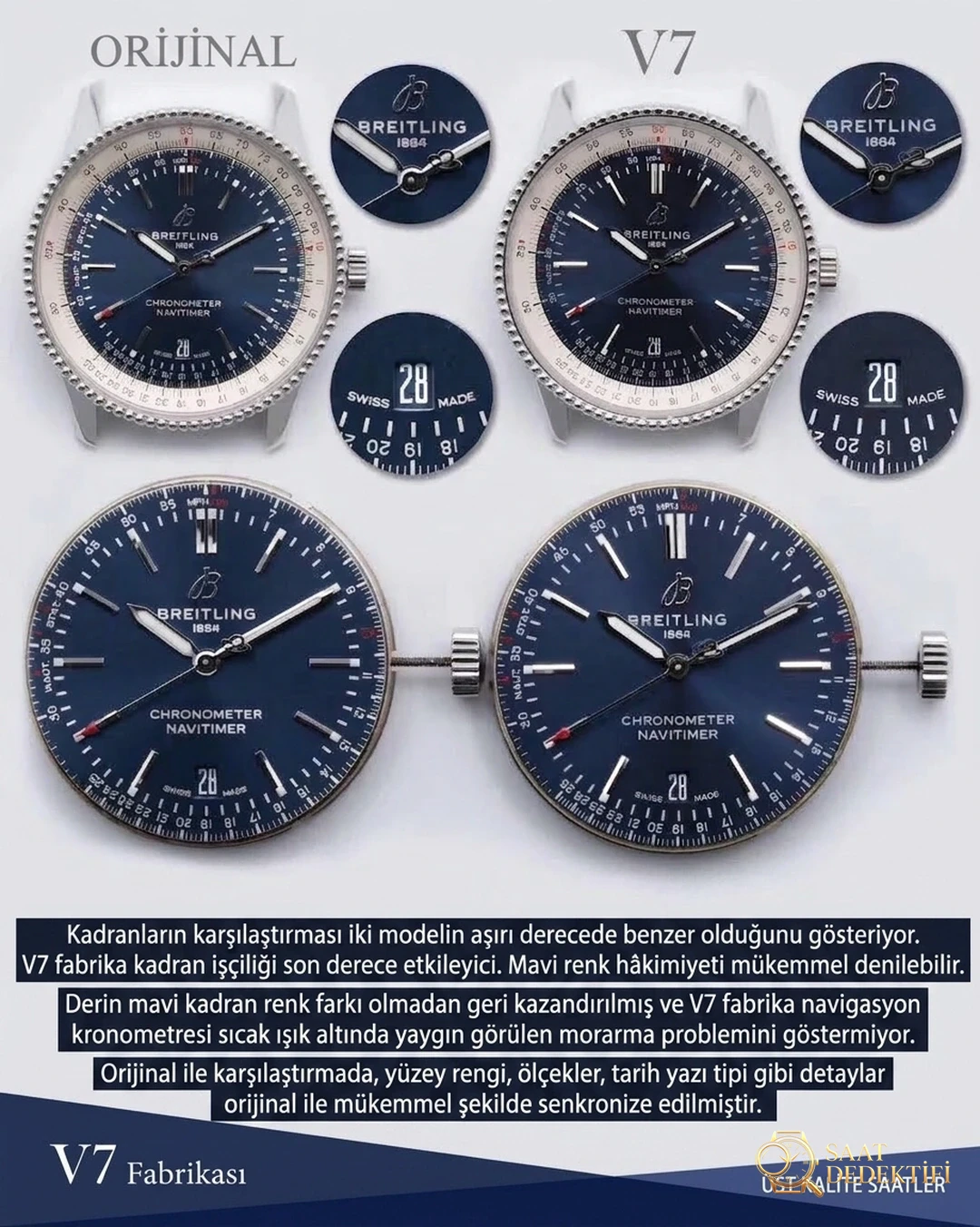 Karşılaştırmalı inceleme: V7 Factory Breitling Aviation Chronograph 1 serisi A17326211C1P3 kol saati - Yan Profil ve Kordon Bağlantısı
