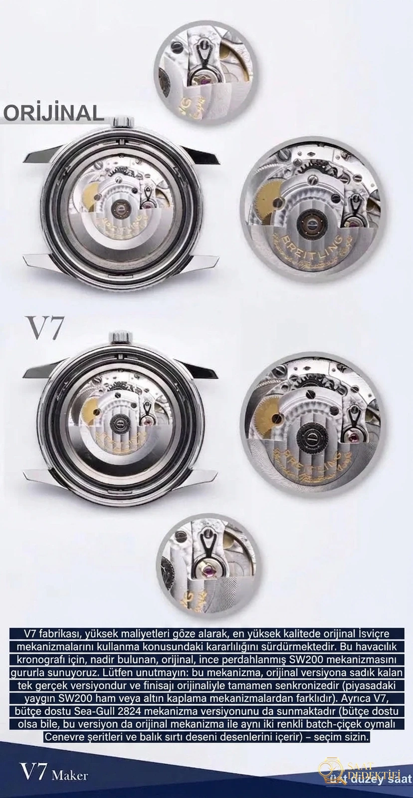 Karşılaştırmalı inceleme: V7 Factory Breitling Aviation Chronograph 1 serisi A17326211C1P3 kol saati - Tepe Koruması ve Ayar Fonksiyonu